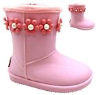 KIDS PINK FLOWER WALKING WARM ANKLE SNUGG ZIP CHILDRENS SHOES BOOTS SIZE 6-11 UK