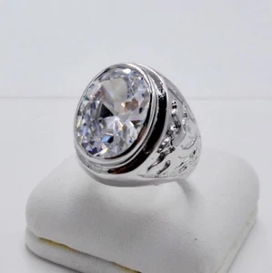 Ring Men White Sapphire Simulated 18K White Gold Filled GP Dragon New Size 9 - Picture 1 of 4