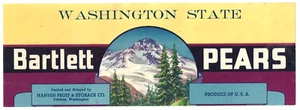 Etiqueta original de caja de pera Bartlett stock del estado de Washington Hansen Fruit Yakima WA - Imagen 1 de 2