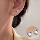 Gift Silver Heart Moonstone Stud Earrings Fashion Women Girls Gift Jewellery