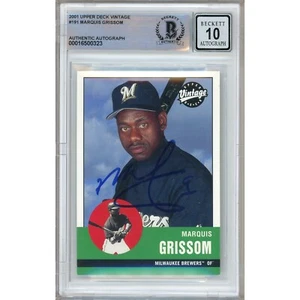 2001 Upper Deck VTG #191 Marquis Grissom Signed Card AUTO 10 Beckett Slabbed BGS - Picture 1 of 6