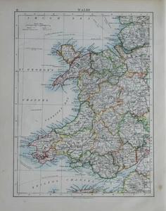 Antique map WALES by Keith Johnston c1895 - Picture 1 of 1