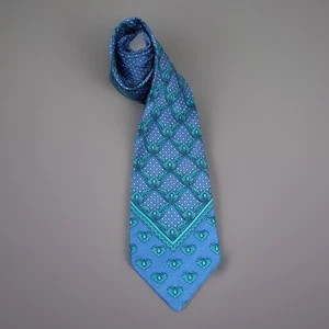 Vintage Gianni Versace Silk Neck Tie 90s Floral Medusa Blue Italy Luxury Baroque - Picture 1 of 7