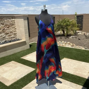 NWT Nicole Miller Abstract Satin Print Multicolor Maxi Dress Sz Medium - Picture 1 of 9