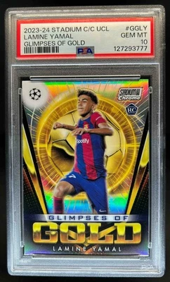 2023-24 Stadium Club Cromo UEFA Lamine Yamal Vislumbres de Oro RC #GG-LY PSA 10 Foto 1 de 2