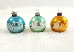 3 Vintage Shiny Brite Nativity Scene Wisemen Stencil Glass Christmas Ornaments - Picture 1 of 13