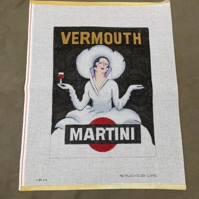 Studio 2 Handpainted Needlepoint Canvas Martini Vermouth Poster 10x14 13 Mesh - Image 1 of 4
