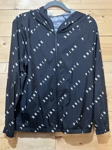 Victoria’s Secret PINK Windbreaker Jacket XS/S Black Logo Zip Lightweight Y2K - Picture 1 of 11