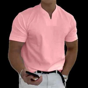 Para Hombres Henley Cuello en V Camisas Liso Abuelo Manga Corta Sueltas Informales Camiseta de Trabajo - Imagen 1 de 36