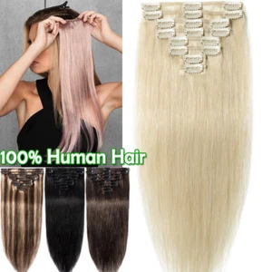 Extension Capelli Umani Clip In Remy 100% Testa Piena Marrone Mix Biondo Ombre - Foto 1 di 30