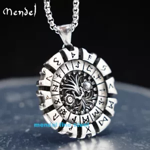 MENDEL Large Men's Cool Stainless Steel Viking Pagan Rune Pendant Necklace Chain - Picture 1 of 6