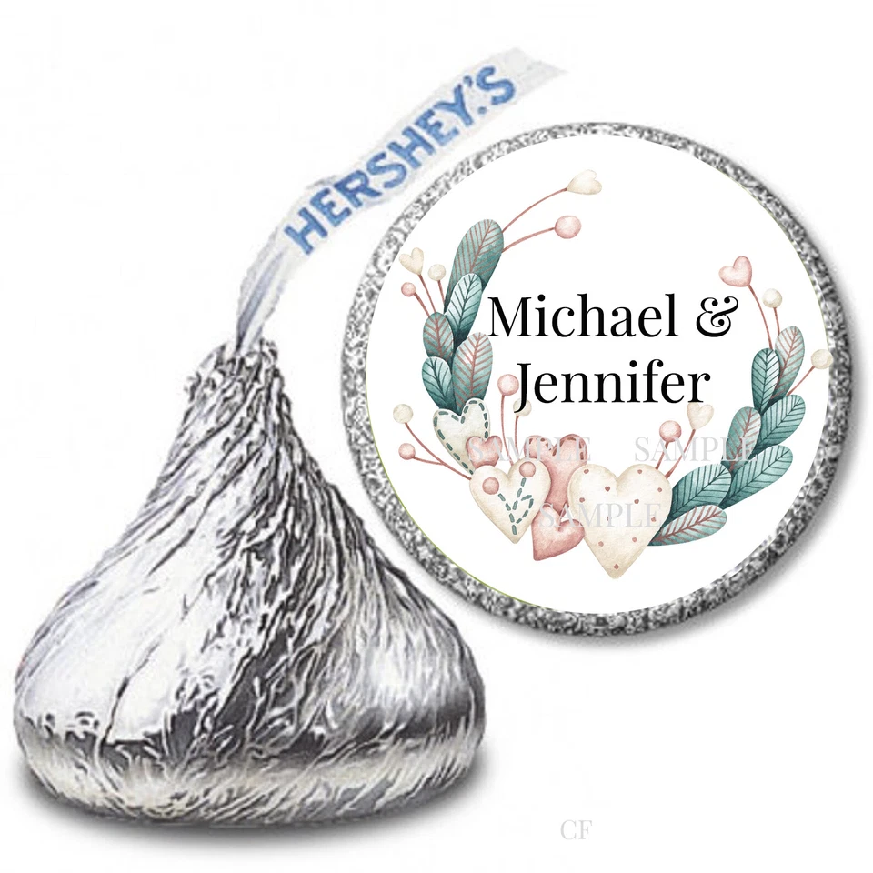 108 Personalized Prim Bridal Shower Favors Hershey Kiss Wedding Candy Wrappers - Image 1 of 1