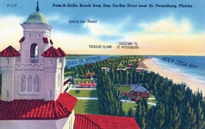 Pass-A-Grille Beach from Don Ce-Sar Hotel St. Petersburg, Florida Postcard - Picture 1 of 2