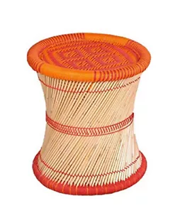 KKSM Eco Friendly Handcraft Cane Bar Bamboo Stool Outdoor Indoor RED ORANGE - Picture 1 of 2