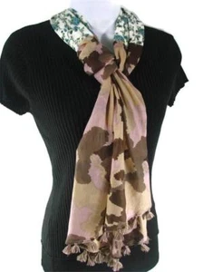 Bufanda"" marrón camuflaje flores mosaico patchwork corte sesgo chal nuevo con etiquetas - Imagen 1 de 3