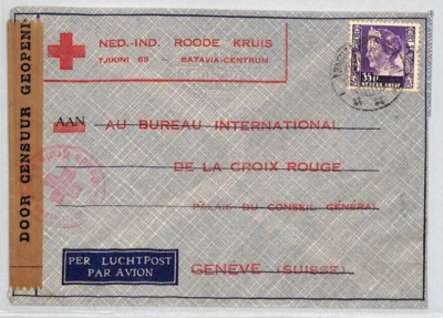 DUTCH EAST INDIES WW2 Censor Cover *RED CROSS* POW Ned-Indie GENEVA Batavia RC99 - Image 1 of 4