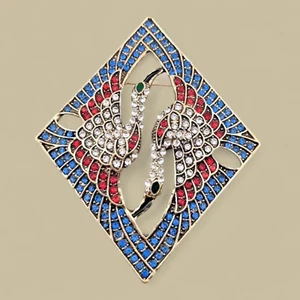 LARGE DANCING CRANES BROOCH art deco style Japanese Chinese birds crystal pin 6W - Picture 1 of 4
