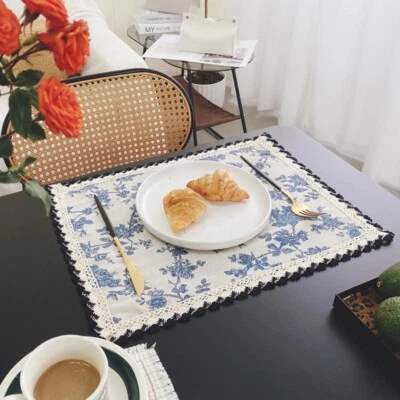 2X French Luxury Placemats Floral Napkin Cloth Lace Trim Table Mats Rural Retro - Image 1 of 4