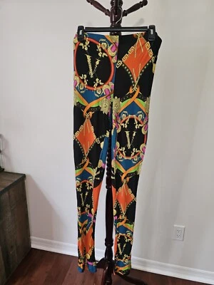 Autêntica Leggings VERSACE Multicolorida Grega Estampa de Chave Flared Tamanho 48/Usada - Imagem 1 de 4