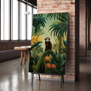 Monkey Henri Rousseau Style, Jungle Wall Art, Tropical Canvas & Poster Print J01 - Picture 1 of 3