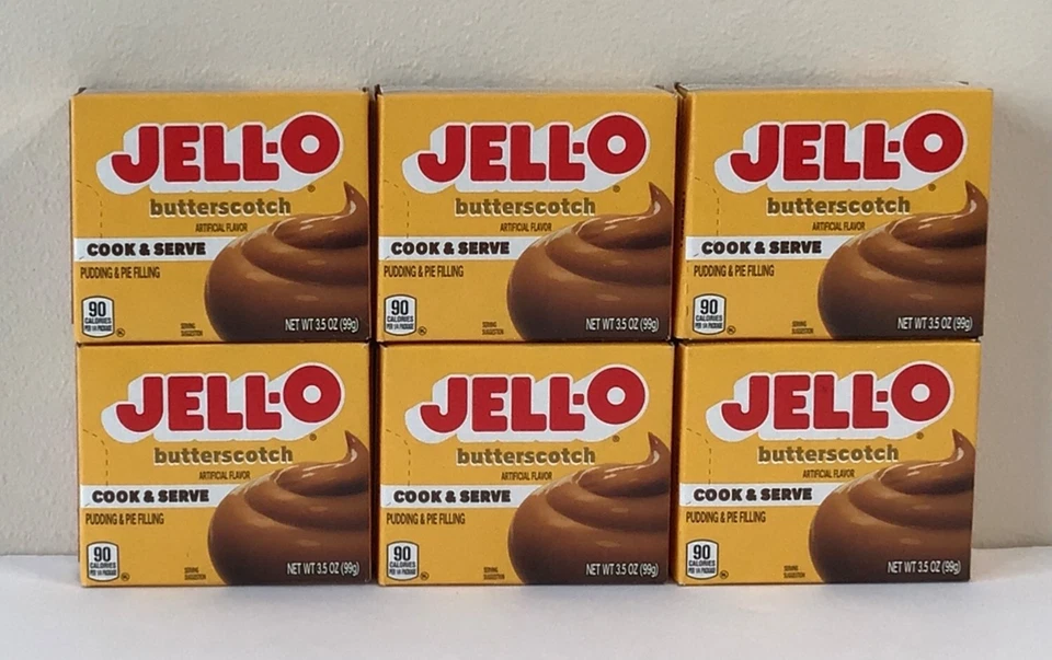 Jell-O Butterscotch пудинг, готовить и подавать - 3,5 унций - 6 коробок - Бесплатная доставка! - Изображение 1 из 1