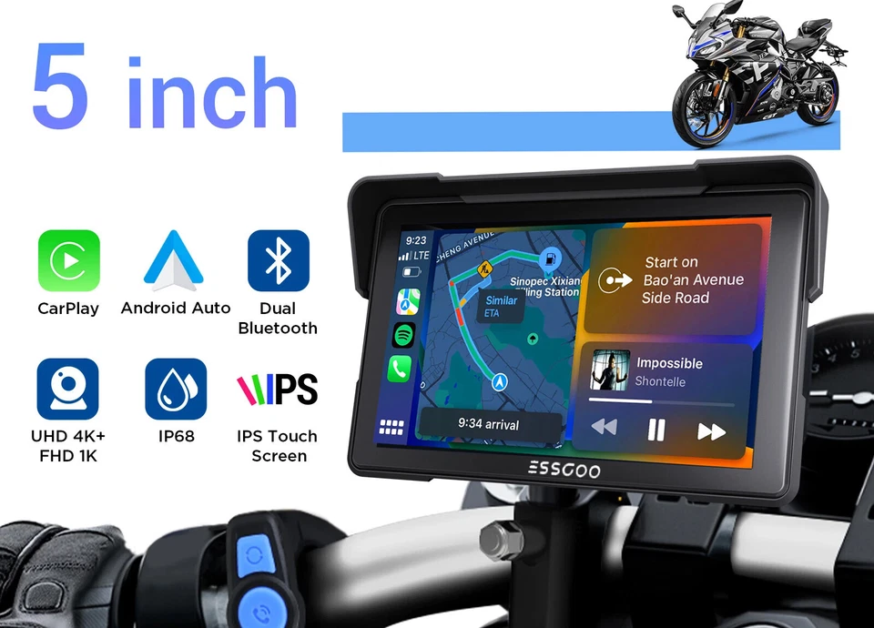 5" Zoll Navi Motorrad GPS Auto Wasserdicht + EU Karte Schwarz Navigationsgerät - Bild 1 von 4