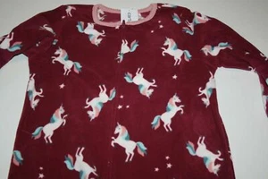 New Carter's Girls 1 Piece 12 Yr Cozy Fleece Burgundy Red PJs Pajamas Unicorns - Picture 1 of 3