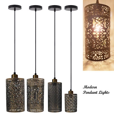 Lámpara colgante de techo moderna jaula de metal forma de tambor iluminación pantalla colgante Foto 1 de 4