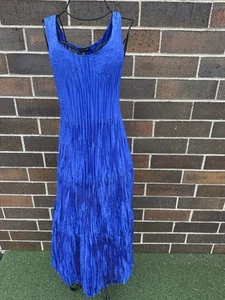 New Eileen Fisher Crush Silk Tiered Pleated Midi Dress In Atlantis Size XXS - Picture 1 of 8