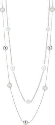 Collar largo en capas de plata para mujer suéter de perlas de cristal cadena collar Foto 1 de 4