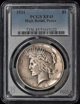 1921 High Relief Peace Silver Dollar $1 PCGS XF45 - Great Look! - Image 1 of 3