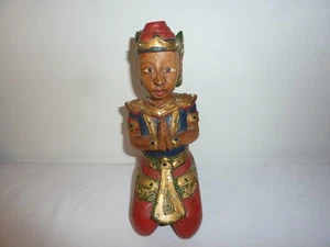 Vintage Hand Carved Painted Thai Sawasdee Welcome Figure Kneeling Statue 10" - Bild 1 von 7