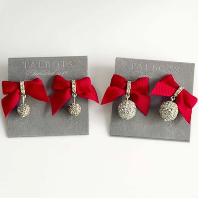 Nuevos pendientes colgantes Talbots bola con lazo elegantes mujeres fiesta vacaciones joyería 2 tamaños regalo Foto 1 de 4