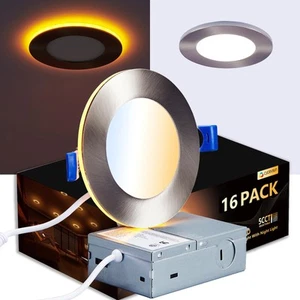 Brushed Nickel Recessed Lighting 4 Inch with Night Light 16 Pack, Canless Ult... - Picture 1 of 7