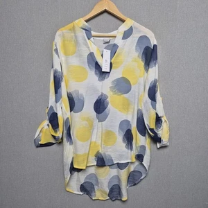 Mitzy Lagenlook Top Womens Size 16 Oversized Watercolour Artsy Yellow Blue Boho - Picture 1 of 7