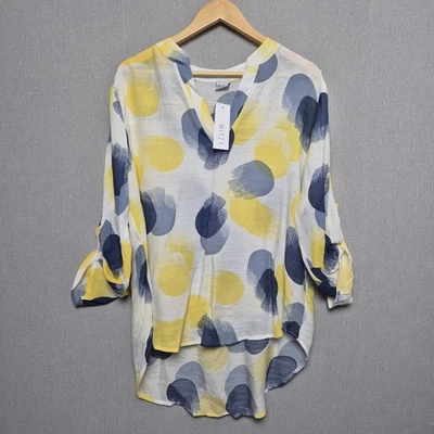 Mitzy Lagenlook Top Womens Size 16 Oversized Watercolour Artsy Yellow Blue Boho - Image 1 of 4