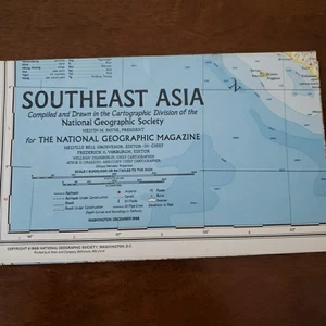 Vintage 1968 National Geographic Map Southeast Asia VG Collectible 26" x 33" - Picture 1 of 5