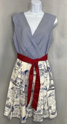 Chetta B Paris France Red White Blue Dress Size 12 Retro Cocktail Pinup Formal - Image 1 of 4