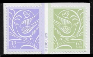 US #3998-99 2006 Scarce 39c/63c Dove Gutter Pair. Mint F/VF NH. FREE SHIPPING - Picture 1 of 1