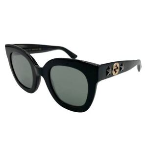 GUCCI GG0208S Sunglasses Gold Cat Eye Star Interlocking G Side Logo Black