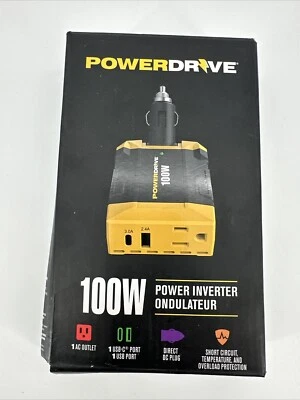 PowerDrive 100 Watt Slim Plug-In Inverter with 1 AC, 2 USB A/C Ports PD100 - NEW - Image 1 of 4