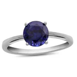 925 Sterling Silver Solitaire 7MM Blue Synthetic Gemstone Stackable Bridal Ring - Picture 1 of 6
