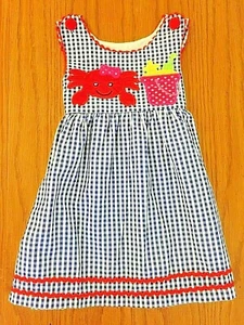 Toddler Girls Dress Blue Red 2T 4T Lil Cactus Checks Beach Sundress NEW 55 - Picture 1 of 4