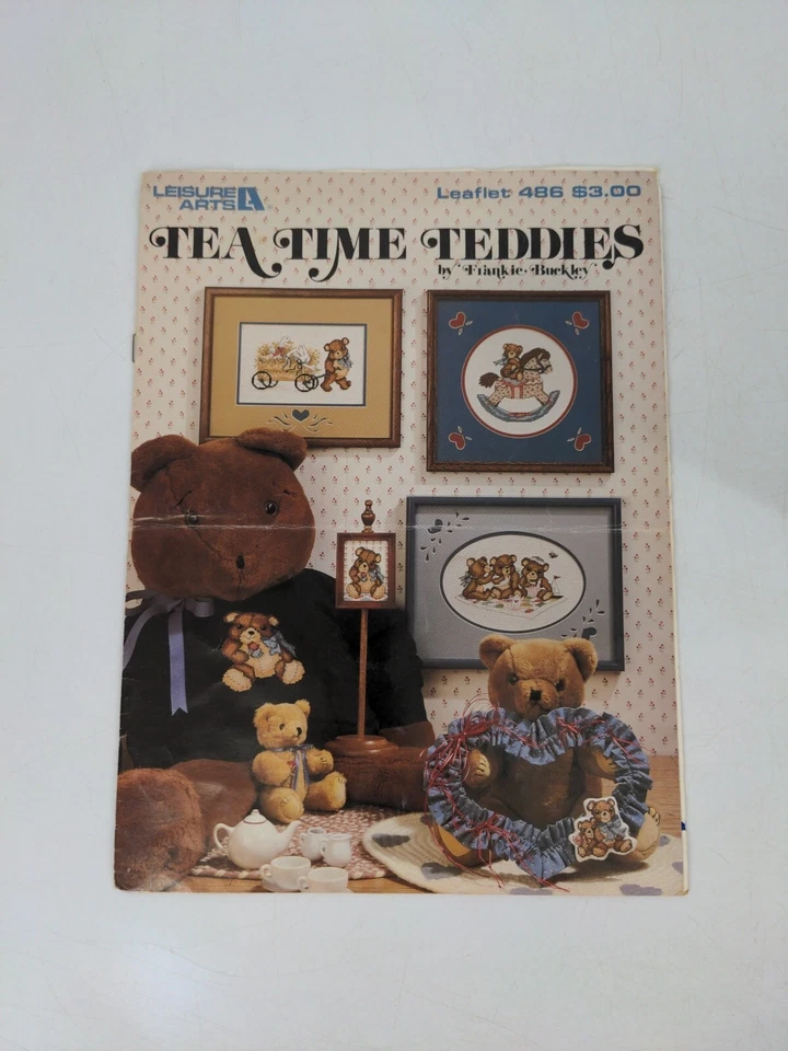 Vintage 1986 Leisure Arts Tea Time Teddies Counted Cross Stitch Booklet - Image 1 of 3