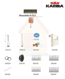 SET RICAMBI ORIGINALI PER CASSETTA VATER WC KARIBA MONOLITH 9/12 LITRI - Imagen 1 de 13