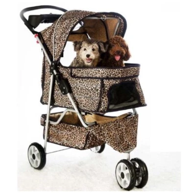 Leopard Print Dog/Cat Oxford Cloth Water Resistant Front Wheel Pet Stroller - Image 1 of 2