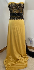 Maxi Vestido de Noche Pia Michi Couture Pia Talla 10 Amarillo Mostaza Sin Tirantes Lentejuelas - Imagen 1 de 8