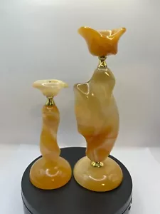 Fermacarte portacandele vintage 5" e 7" russo marmo onice giallo pietra naturale - Foto 1 di 4