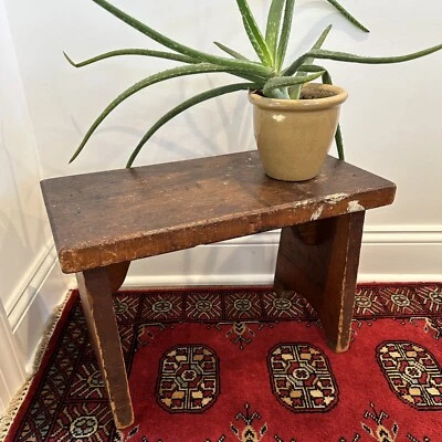 Vintage Rustic Stool Plant Stand 19” x 13” x 10” Wood Primitive Handmade ￼ - Image 1 of 4