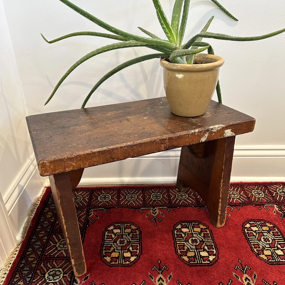 Vintage Rustic Stool Plant Stand 19” x 13” x 10” Wood Primitive Handmade ￼ - Image 1 of 4
